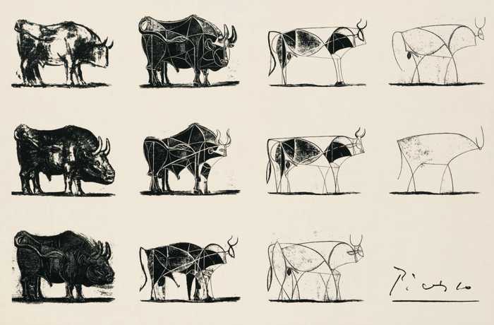an image of a bulls drawings by Picasso