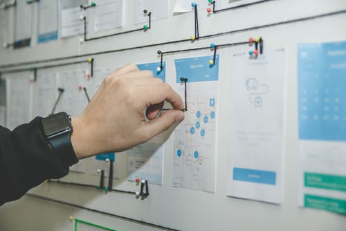 A person designing on a white board